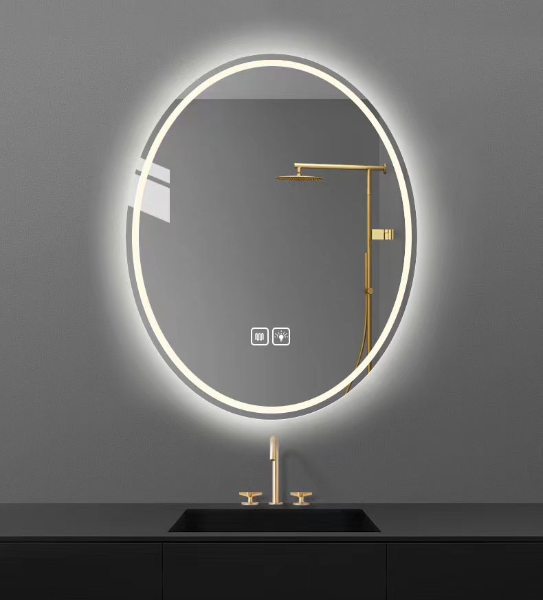 Oval restroom mirror with lights
